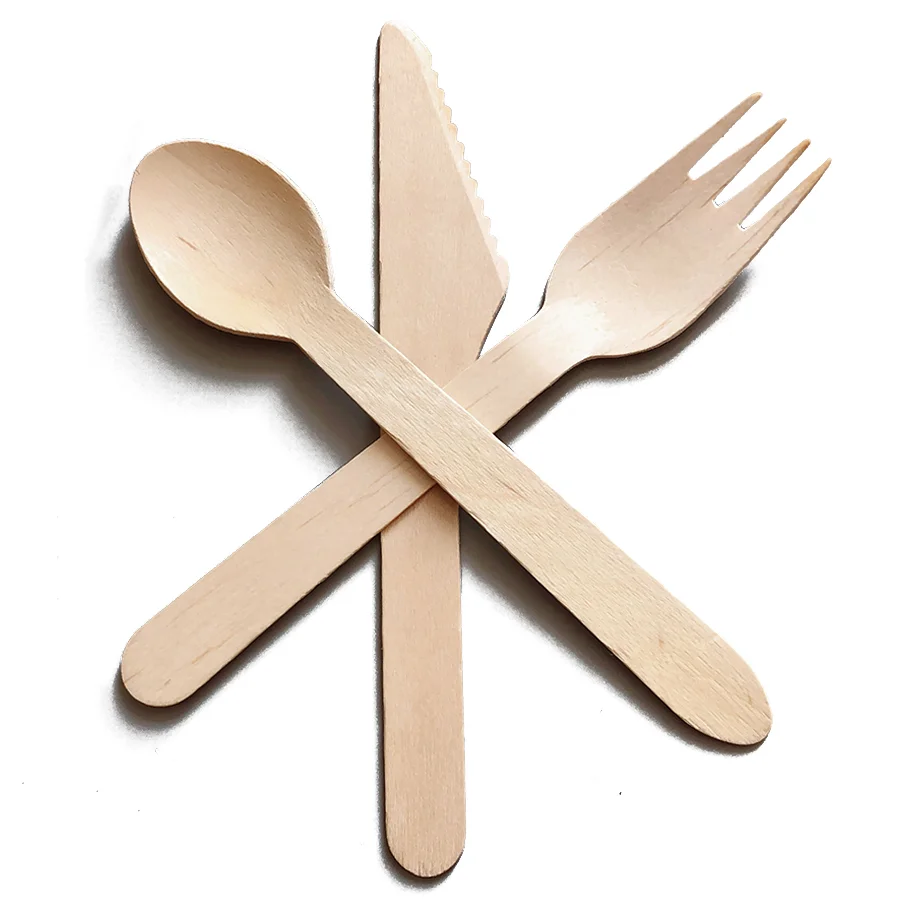 

Biodegradable Eco-friendly birch wood disposable wooden cutlery set, Customized color