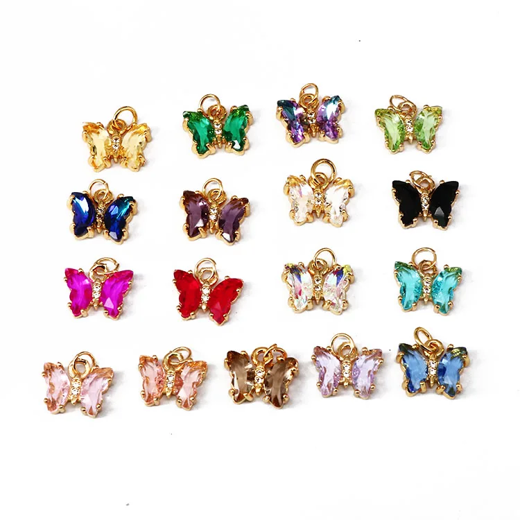 

CZ8386 gold plated brass rainbow clear colored CZ Zircon glass crystal Charms butterfly pendant