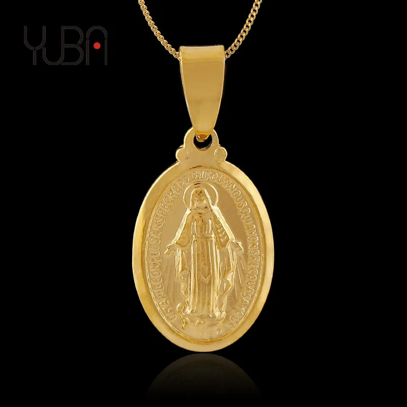 

Hot Selling Oval Christian Virgin Pendant Necklace Accessories Brass 18k Gold Plated Necklace Jewelry For Men Women