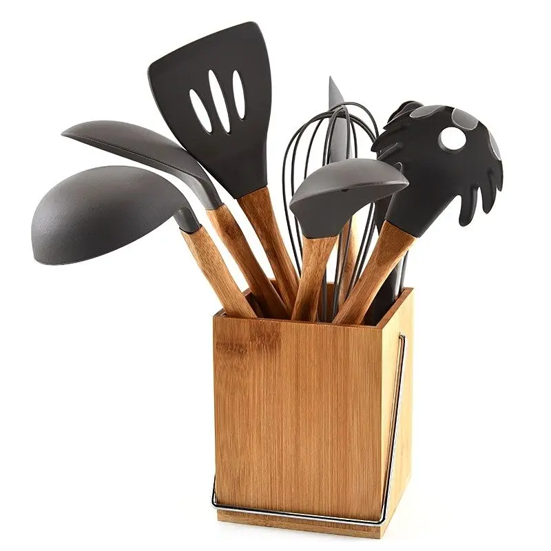 

Every Kitchen Tool 8-piece Kitchen Utensil Set With Bamboo Handle And Bamboo Storage Bucket, Customized color