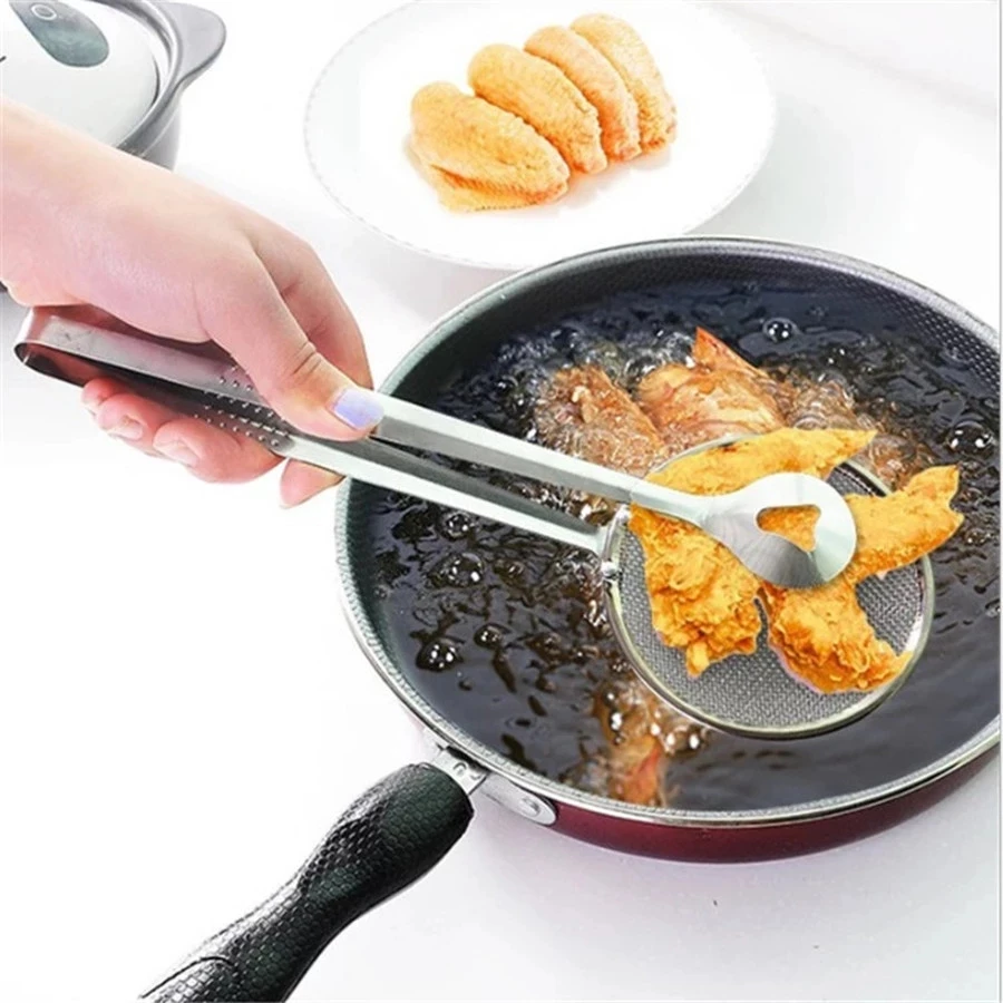 

1PCS Stainless Steel Kitchen Colander Filter Mesh Spoon Fried Food Oil Scoop Drain Oil Food Clip Fishing Oil Kitchen Gadgets, Mix color