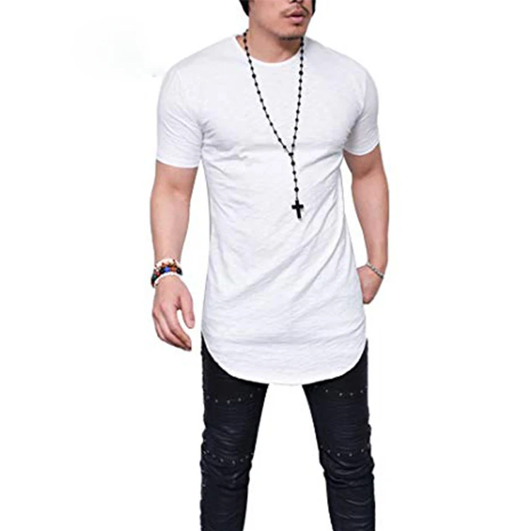 

Wholesale blank mens premium cotton longline curved bottom hem t shirt