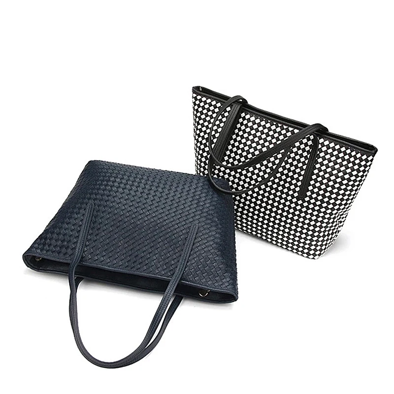 

2021 Big Size Woven Tote Shoulder Bag For Female Luxury Women Handbags PU Material Casual Tote Bag