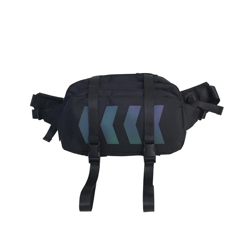 

Wholesale waist bag custom logo men's reflective leisure travel waist bag running large capacity mobile phone bag, Black and gray