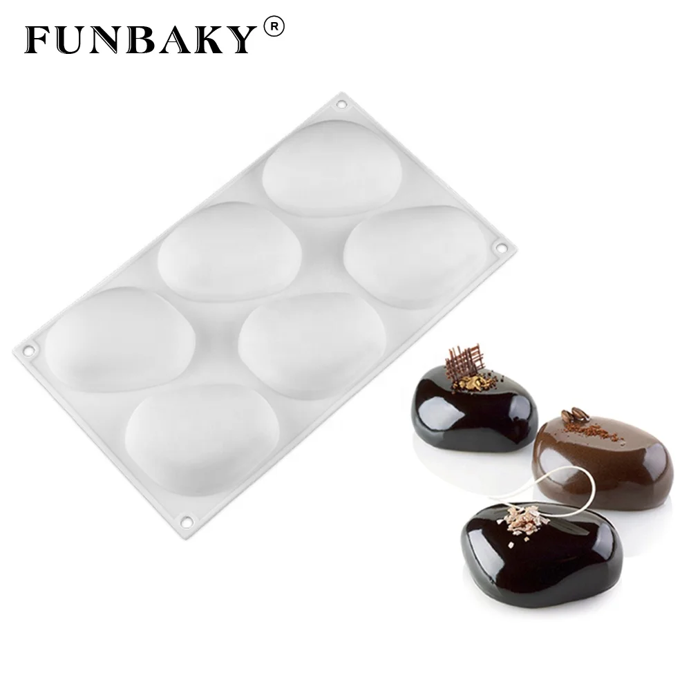 

FUNBAKY Heat resistant 6 cavity baking silicone mold round oval cobblestone shape mousse cake molds making silicone tools, Customized color