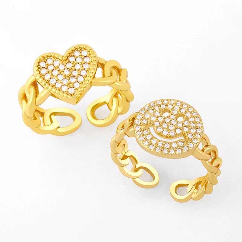 

R-469 Adjustable 18K Gold Plated Smiley Love Heart Shape Opening Rings For Men Women Girl