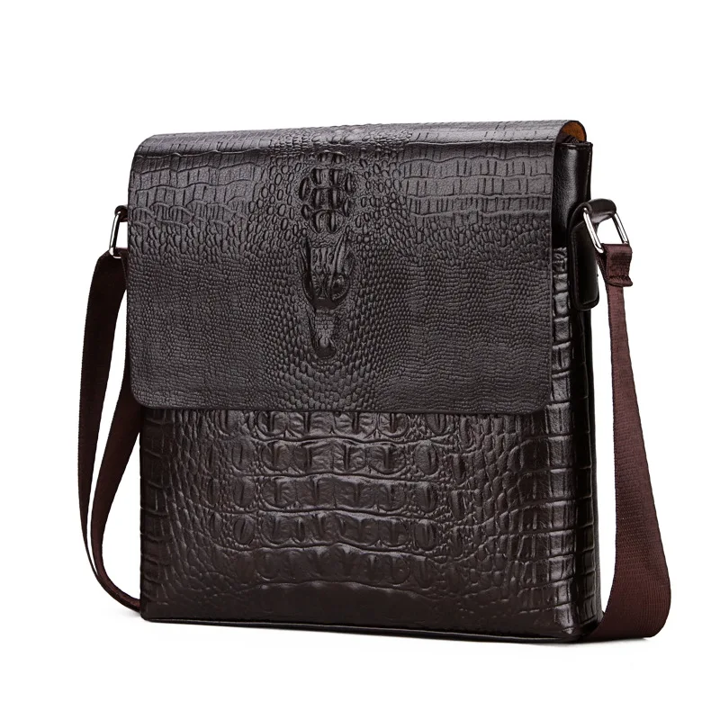 

Wholesale New Design Classic Black PU Leather Man Sling Bag Fashion Crocodile Pattern OEM Shoulder Mens Messenger Bag, Multicolor