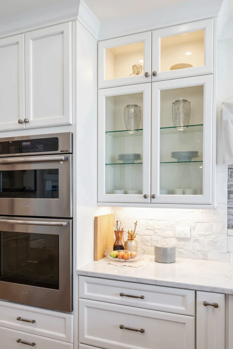 Family-friendly kitchen with glass cabinets