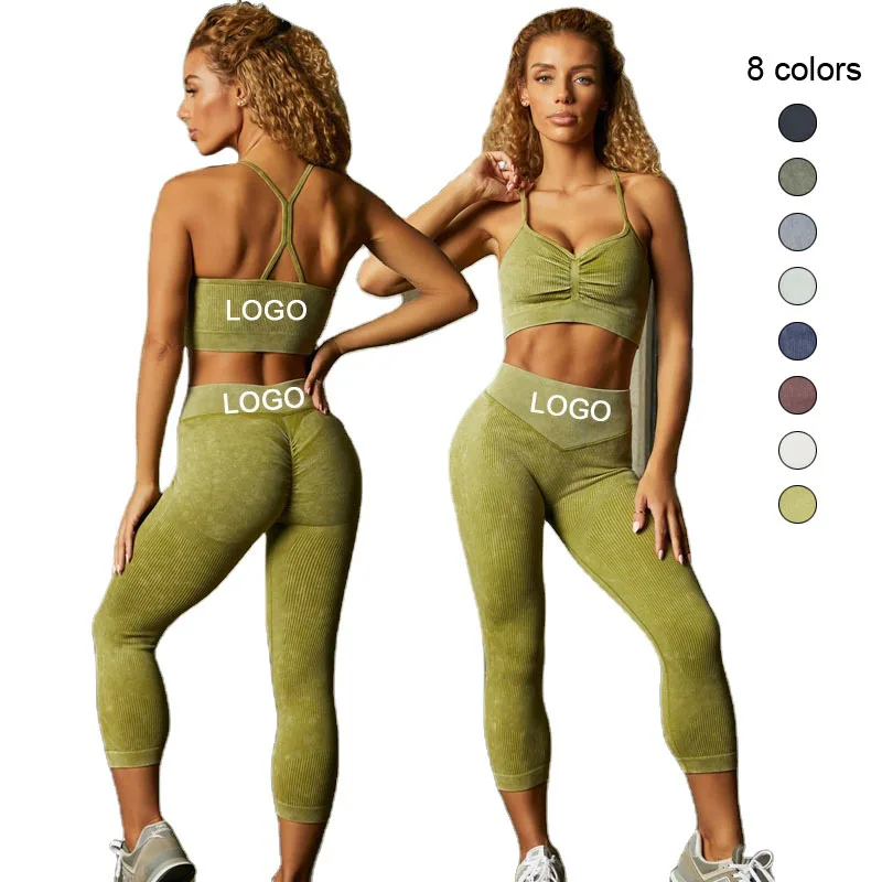 

2022 new high quality clothing custom logo 3 piece long sleeve scrunched butt pants ribbed fitness wear women seamless yoga sets