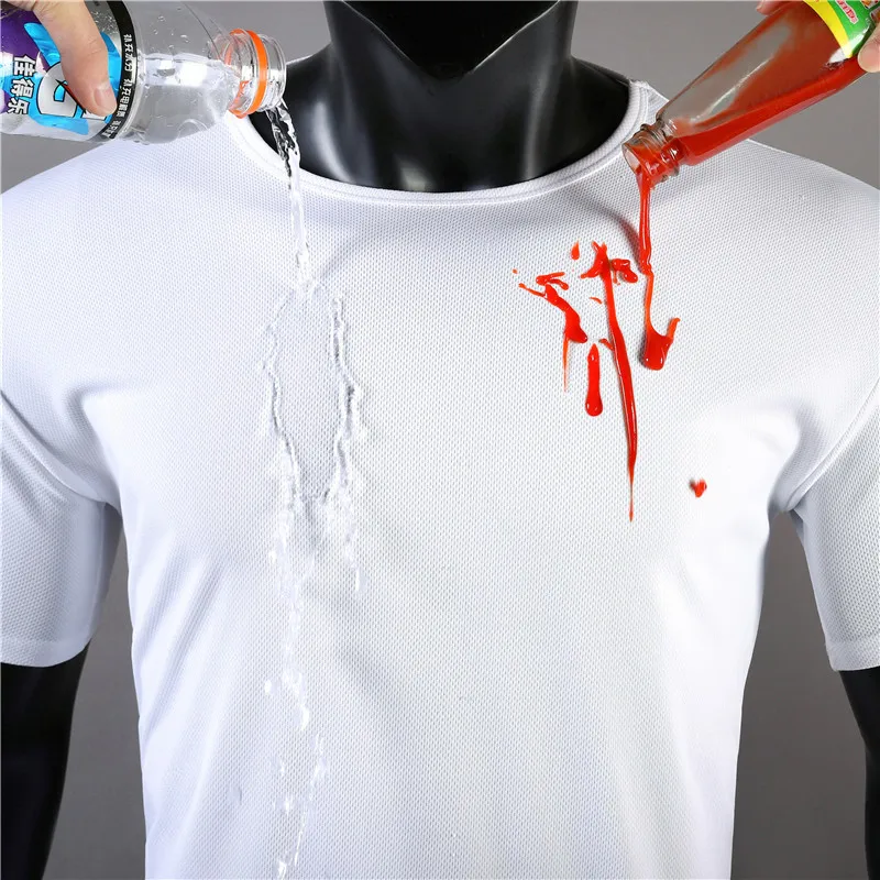 

2019 wholesale Polyester high quality loose nano hydrophobic waterproof t-shirt breathable blank men t shirts, Black,white,navy,grey