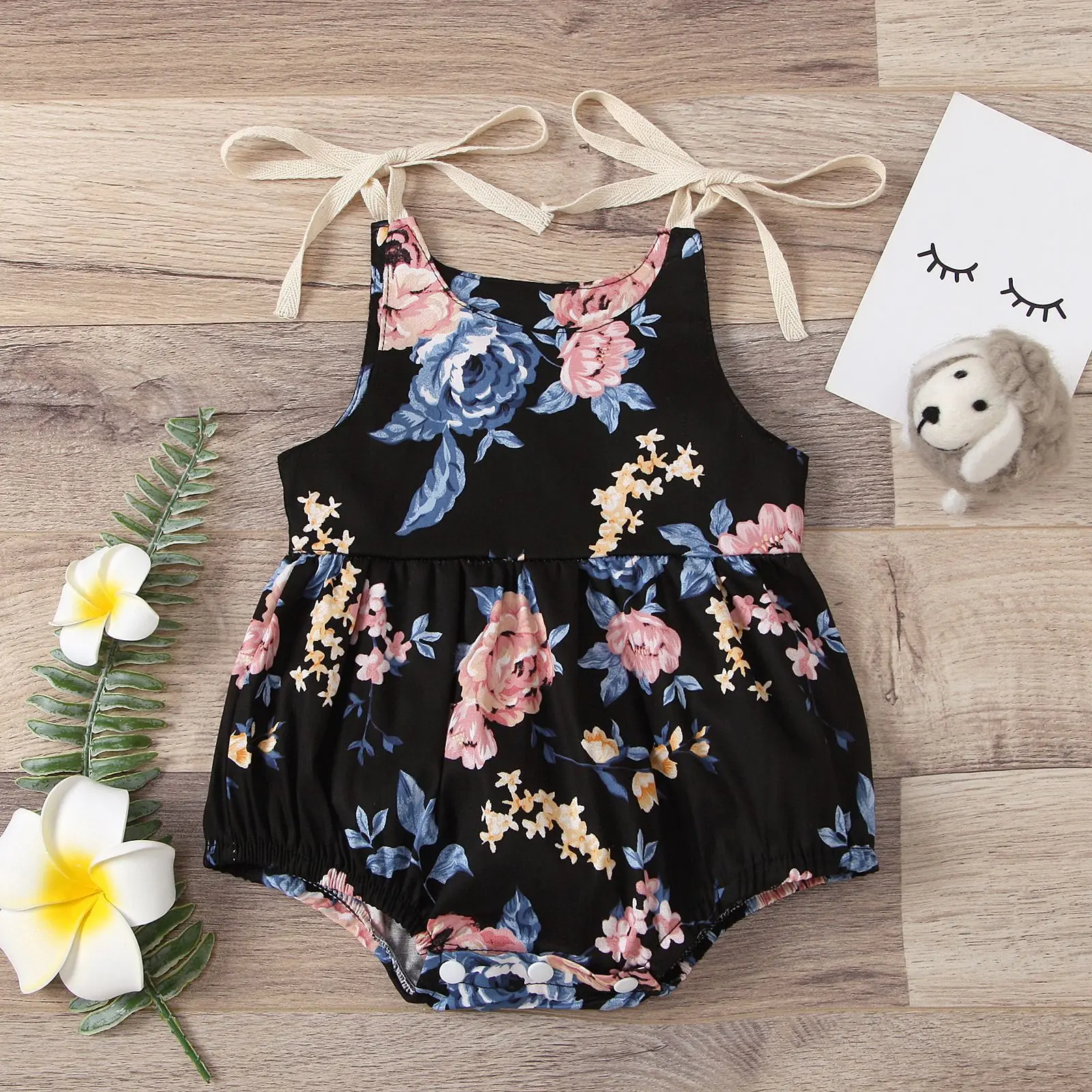 

floral Summer Baby Girls outfit Sleeveless Jumpsuit Romper, As image shown