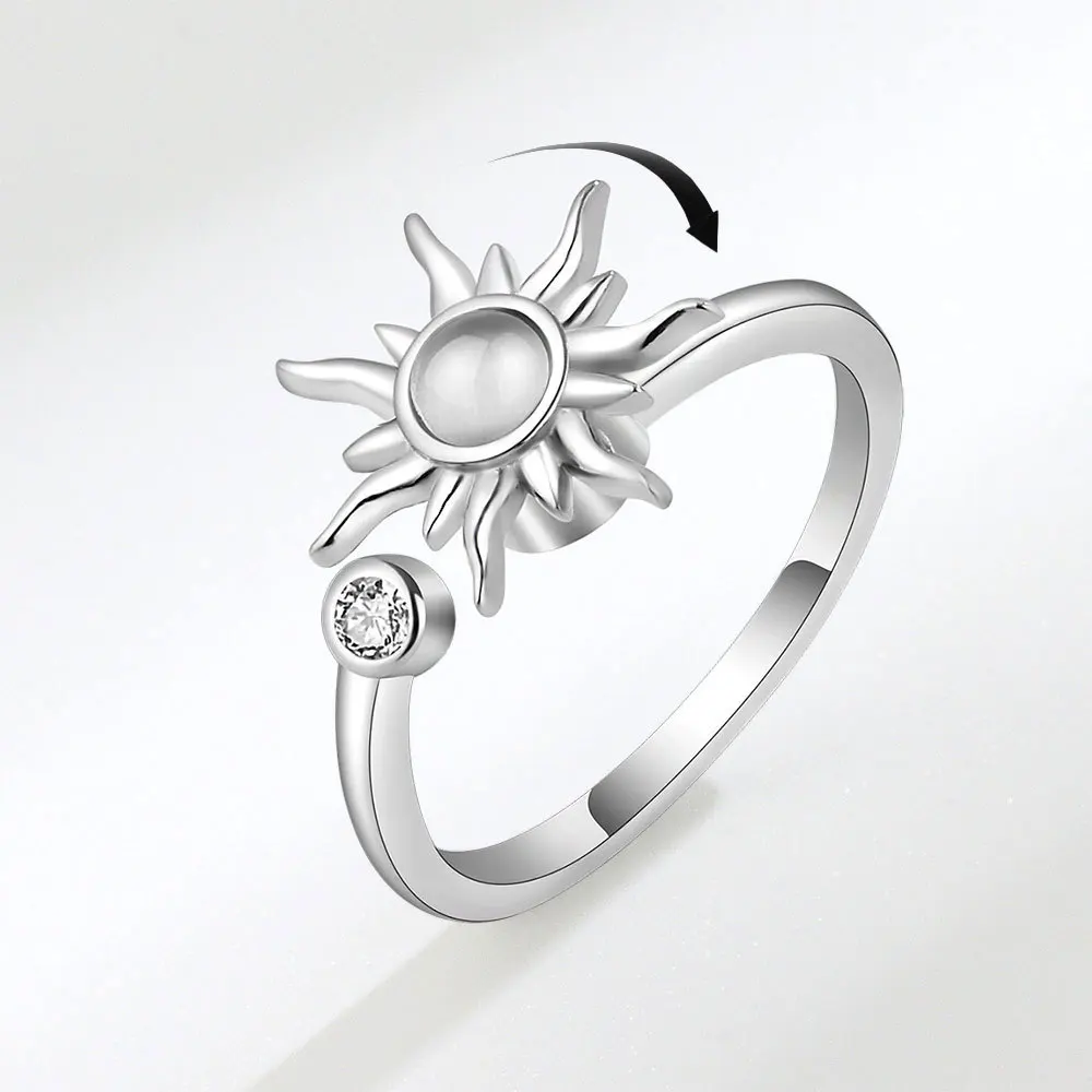 

new anxiety ring sun open rotating spinning anxiety ring, Silver