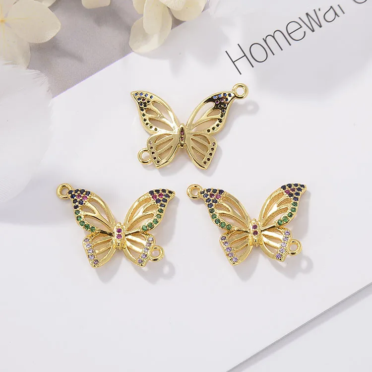 

CZ8156 Beautiful And Colorful Zircon Micro Pave Butterfly Charm Connector For Bracelet Making