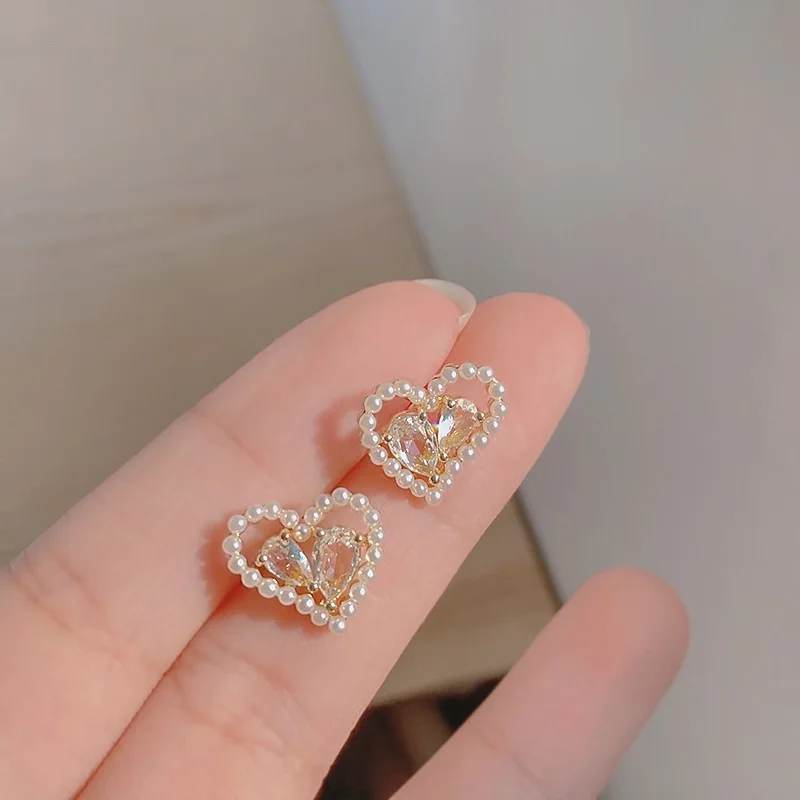 

wholesale glittering heart stones earrings geometric handmade earrings