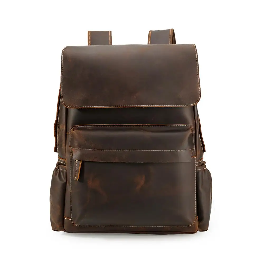 

TIDING Hot Sale Outdoor Brown Vintage Real Genuine Cow Hide Crazy Horse Leather Laptop Travelling Backpack Bags for Men