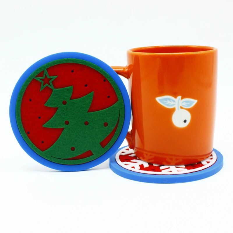 

Christmas Tree Shaped Silicone Coaster Children Like Felt Coaster For Kitchen Cup Mat, Colorful