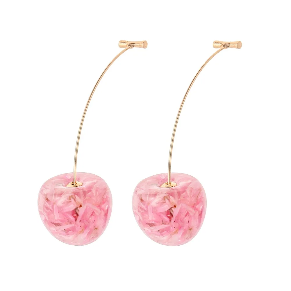 

VRIUA 2020 New Design Cherry Shaped Drop Earrings For Women Sweet Girls Cute Brincos Line Pendientes Fruit Jewelry, Gold