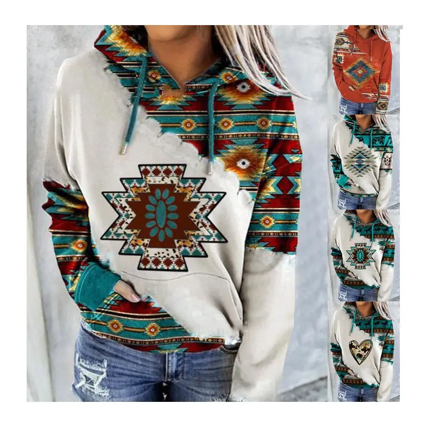 

HR111 women pull over pocket pullover sweatshirt tops ethnic clothing native tribal aztec print hoodie, Customized color