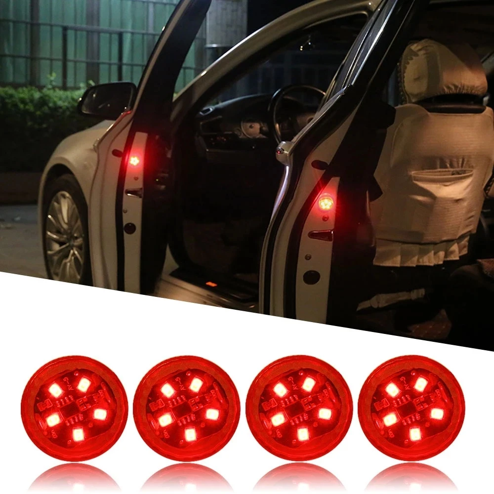 Car Led Door Open Strobe Warning Light 3 Leds Anti Rear-end Collision Safety Lamp Wireless Magnetic Induction Flash Signal Light