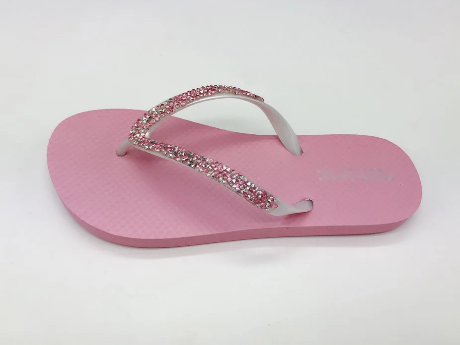 Custom Logo Diamond Women Ladies Wedge Sandal Slipper Cheap Beach PVC Strap Flip Flop