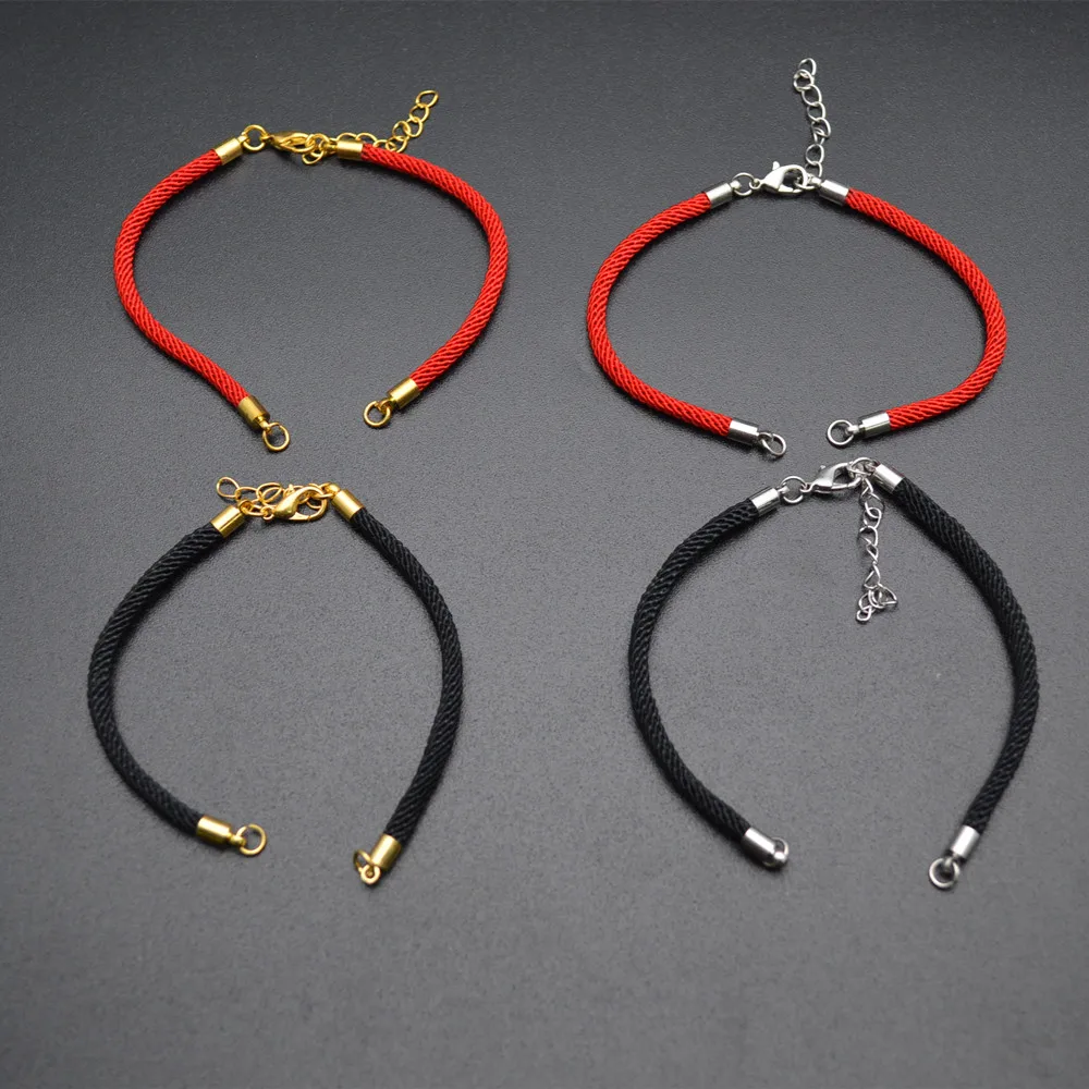 

Red and Black Color Chinese Cord Lobster Clasps with Extender Chains Thread fit Charm Bracelets making, Red / black