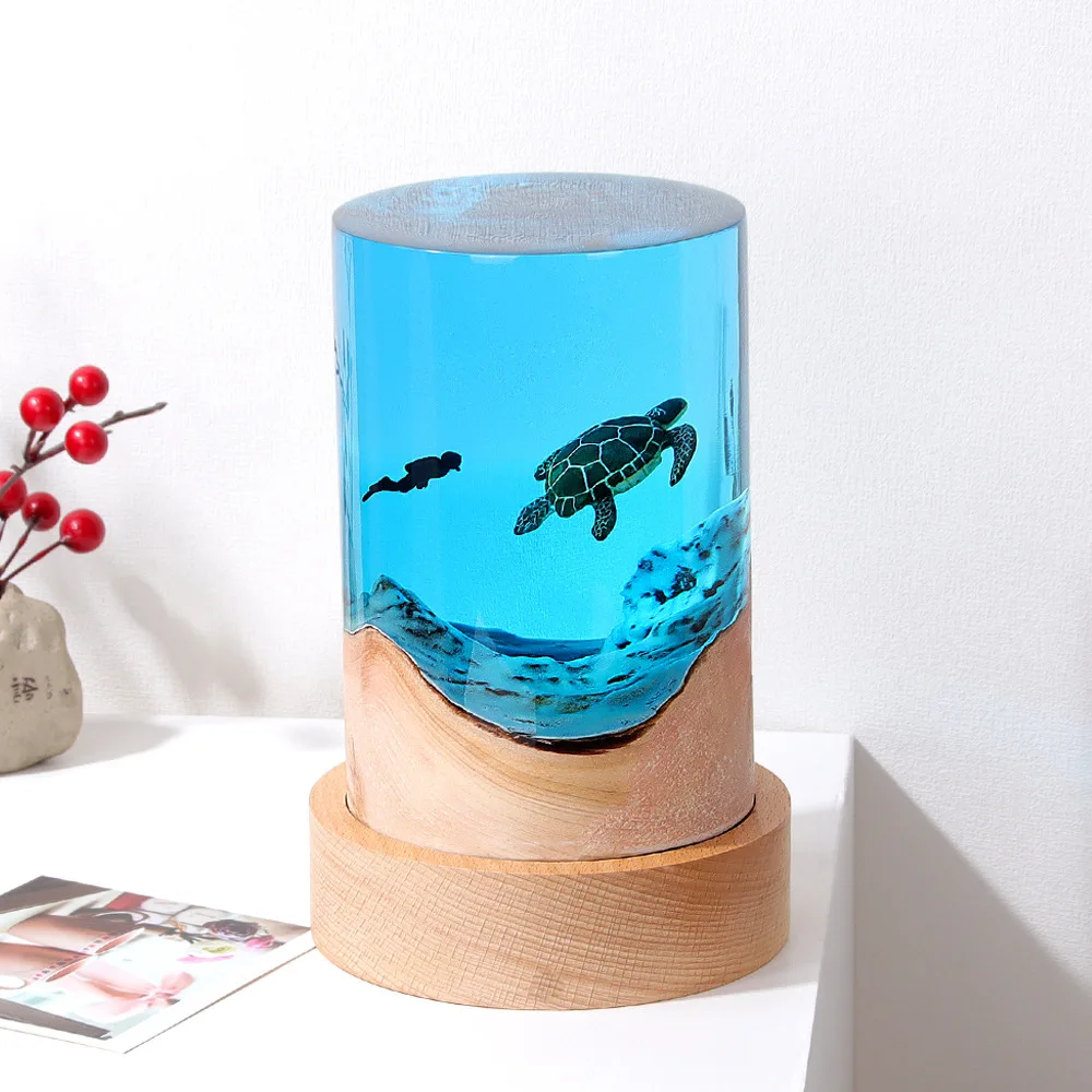

Factory Solid Wood Epoxy Resin Night Light Diver Lamp Decorative Desktop Ornament Handmade Epoxy Resin Table Lamps