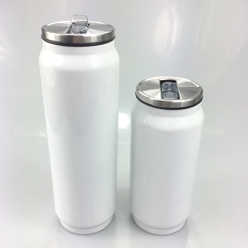 

350ml 500ml Wholesale White Heat Transfer Printing Sippy Cup Sublimation Blank Cola Can with Straw