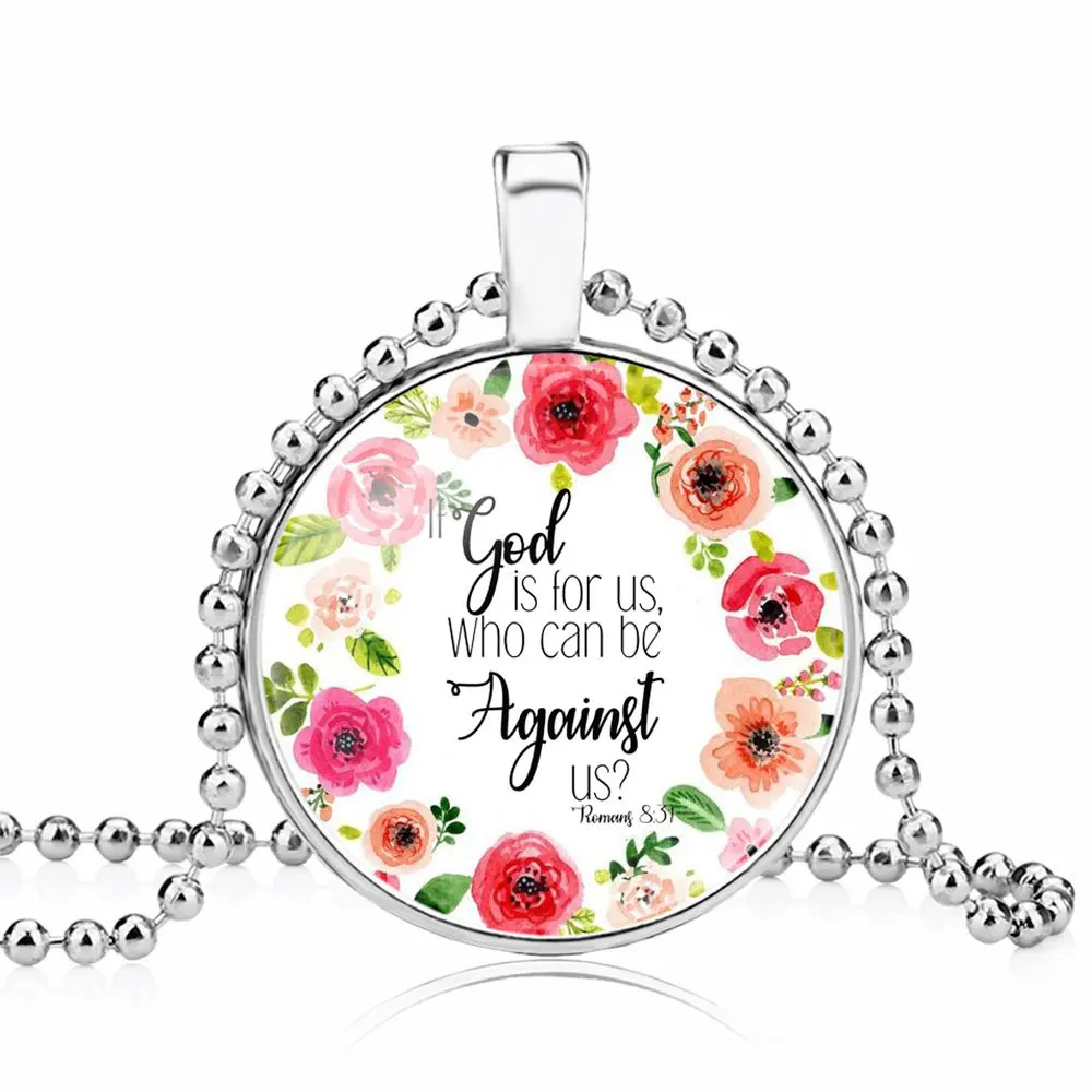 

Christian Necklace Religious Bible Verse Gift Jewelry for Women Girls (Romans 8:31-32 ), Rhodium