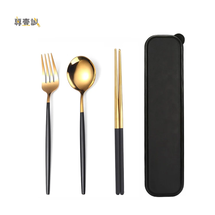 

Travel Utensils Set Gold Stainless Steel Camping Portable Cutlery Set With Case