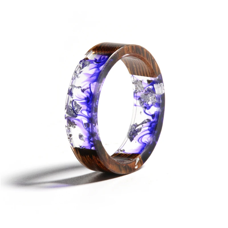 

New Novelty Antique Colorful Dry Flower Calendula Resin Wood Ring For Women Men