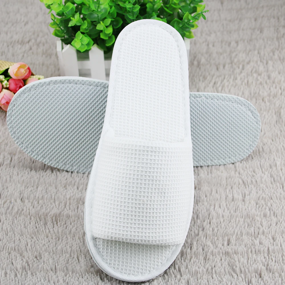 
disposable open toe waffle terry cotton hotel slippers with custom logo 
