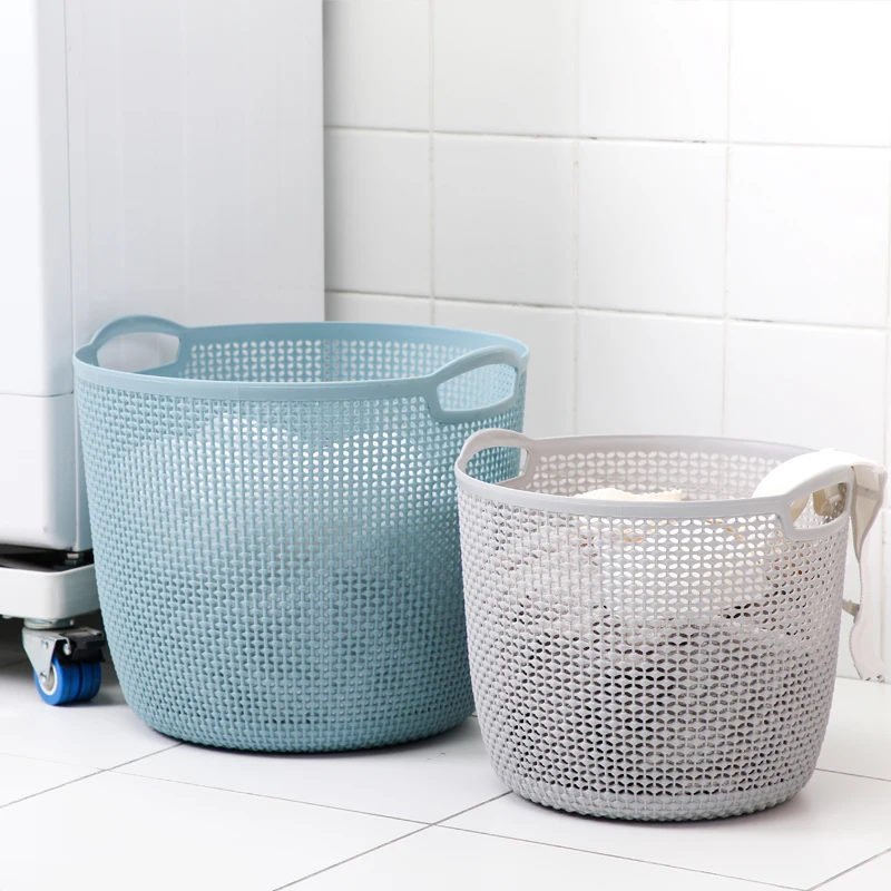 

European style plastic clothes storage container bedroom organiser bathroom laundry basket, Gray , beige and customized colors