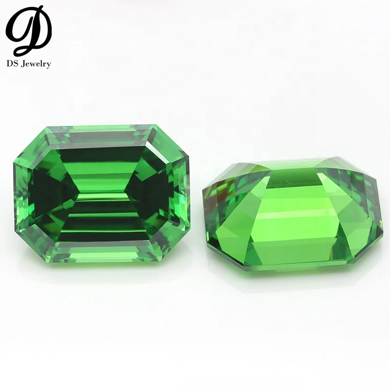 

Lab Made 5A High Quality Big Size Emerald Green Stone Cubic Zirconia Rectangle Asscher Cut Sharp Corners