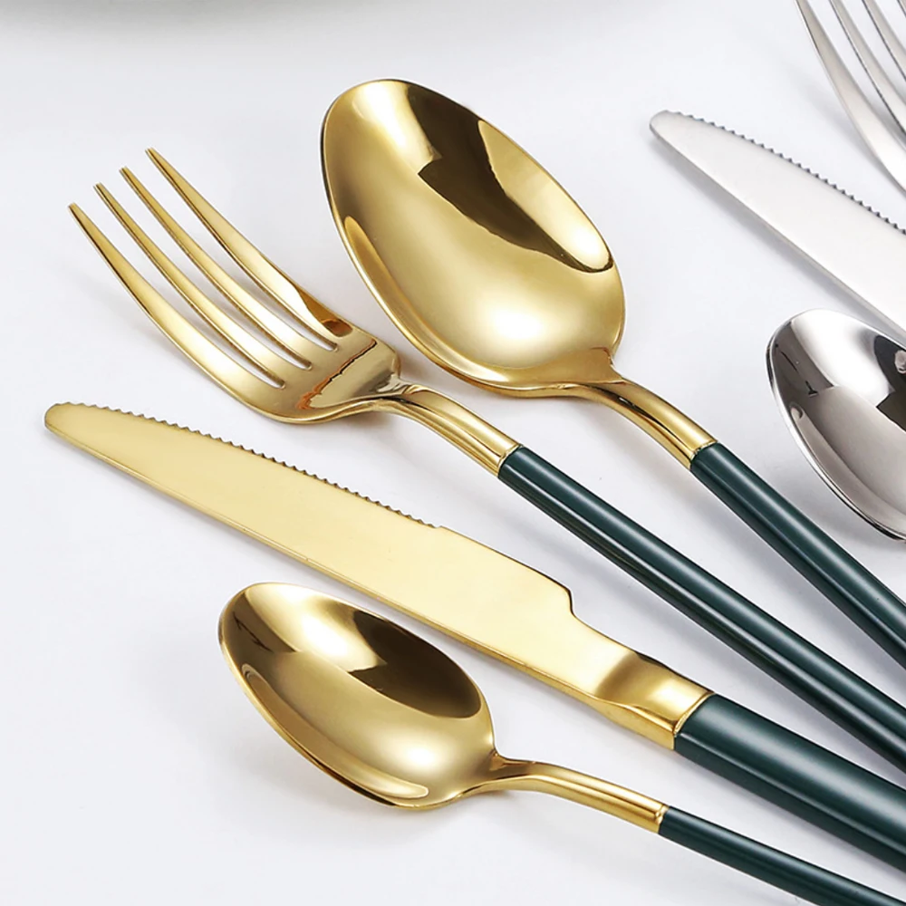 

Polished 304 Stainless Steel High Quality Solid Knife Fork and Spoon Square Handle 4pcs Set, Silver/gold/copper gold,etc