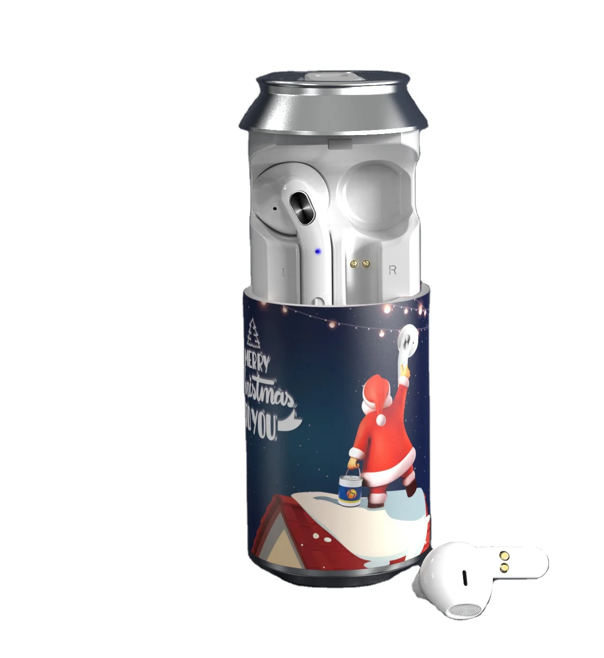 

round cyliner can shape dual-ear earbuds push pull drawing tws cocola earbuds
