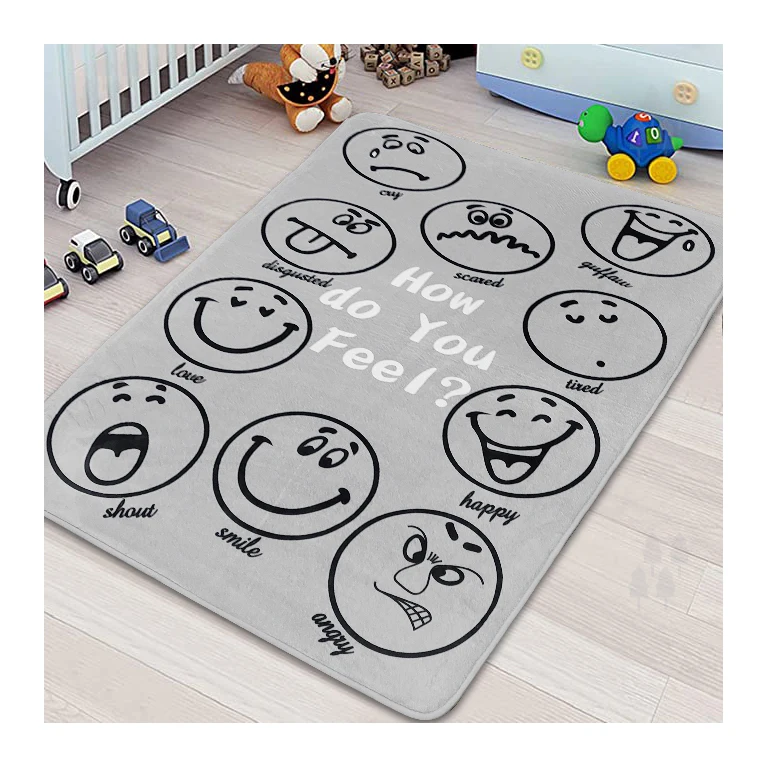 Grey Smile Face Stick Figure Cartoon Pattern Kids Carpets for Children