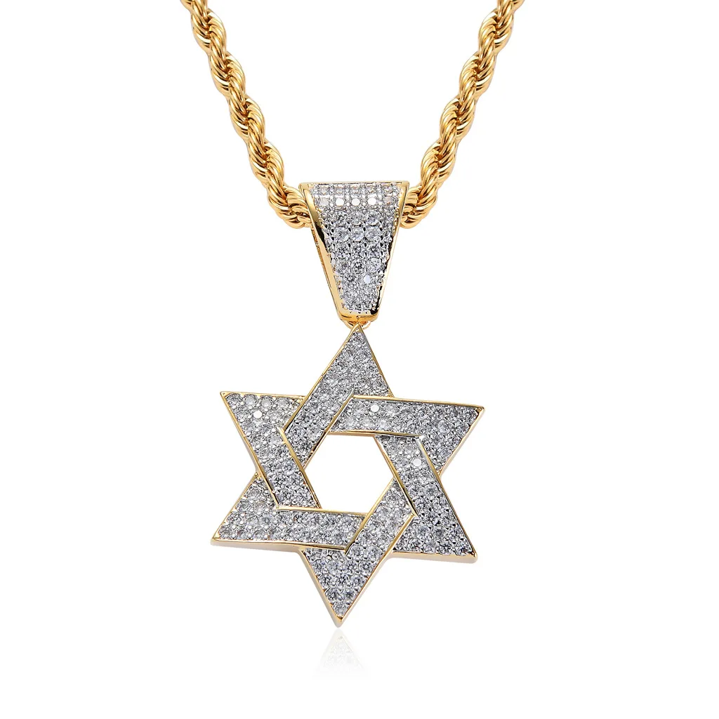 

The New Six Star Micro-set Zircon Pendant Star of David Necklace Diamond Hip Hop David Star Pendant Necklace