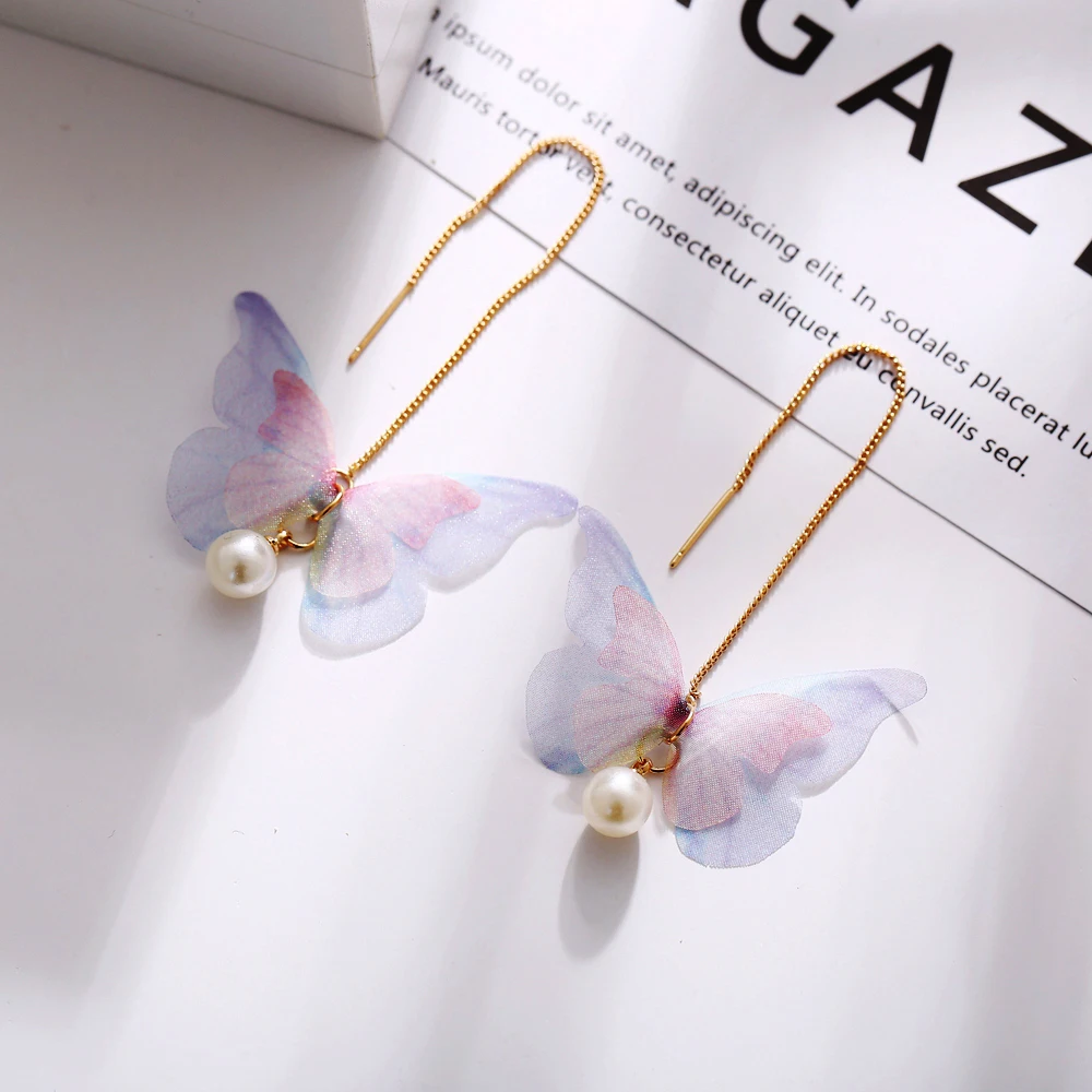 

5110701 Fancy Simple Cute Design Gold Chain Charm Pearl Drop Butterfly Jewelry Earring for Kids Women and Girls