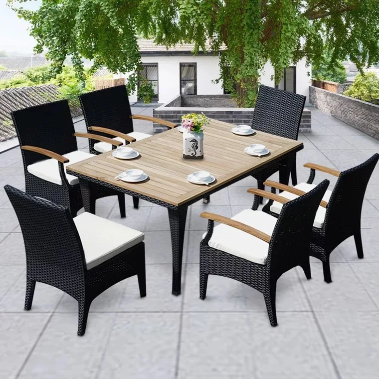 Cheap Patio Outdoor Furniture Dining Table Set With Teak Wood
