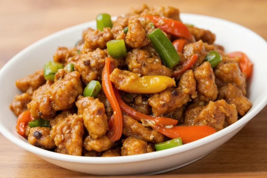 Panda Express Black Pepper Chicken served with white rice and mixed vegetables on a plate