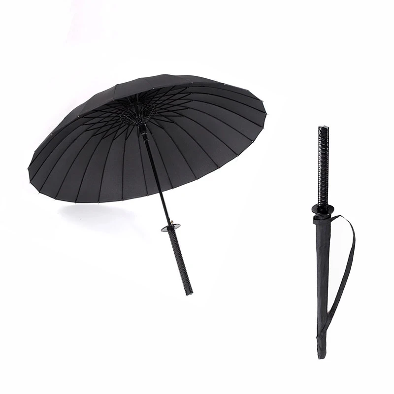 

Creative Long Handle Large Windproof Samurai Sword Umbrella Japanese Ninja-like Sun Rain Straight Umbrellas Automatic Open, Black