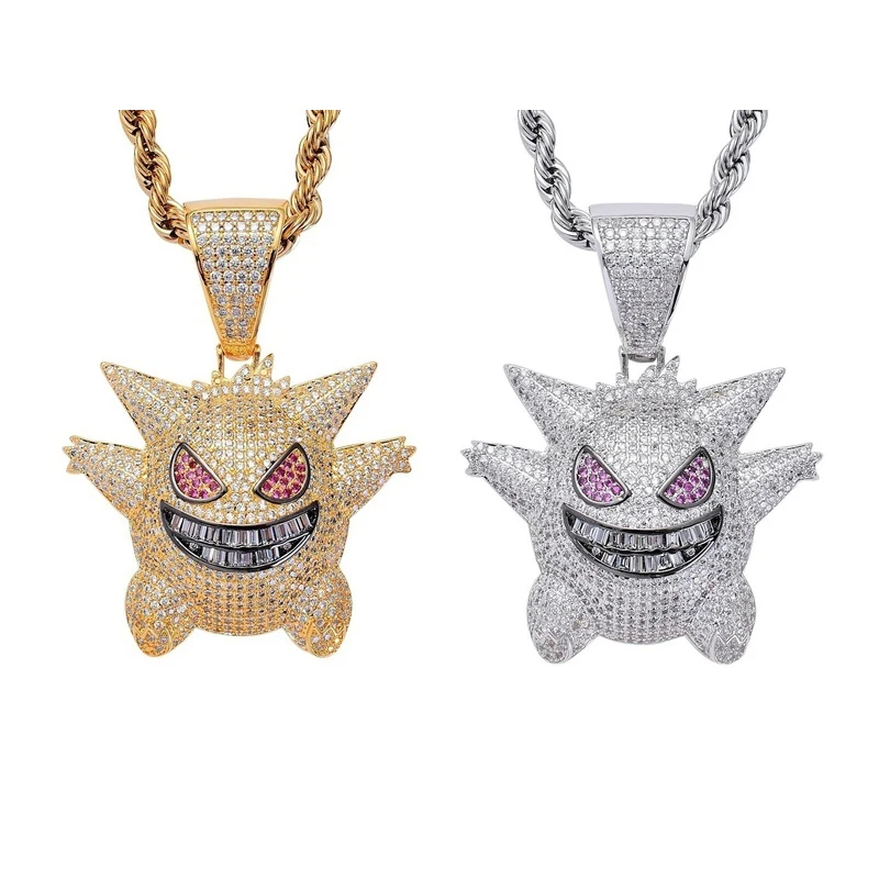 

Gengar Cartoon Characters Pendant Necklace Gold/Silver Men Women Cubic Zircon Iced Out Charms Chain Necklace