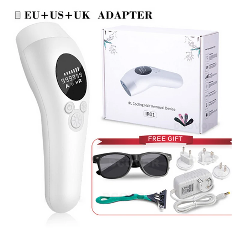 

3 in 1 Permanent Painless Handset IPL Epilator Machine Ice Cold IPL Laser Hair Removal Device 999999 Flashes Home, White/pink/black/gray/green