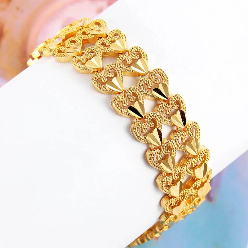 

18K Gold plated Heart Candy Women copper gold plated bracelet Wedding Jewelry ECO-friendly not fade Cuba solid gold Bracelet