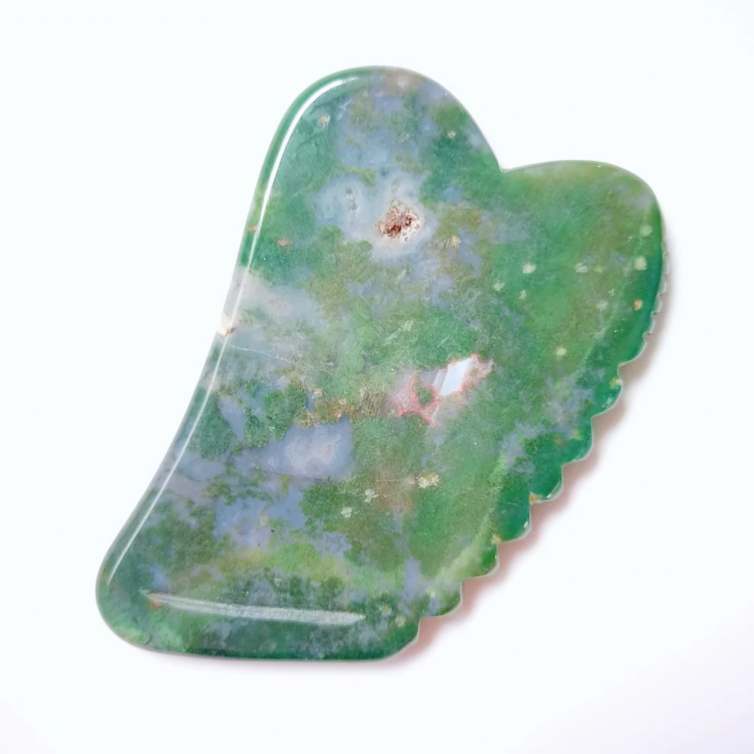 

Hot Selling Moss Agate Square Shape Gua Sha With Spiky Private Label Guasha Stone for Personal Health