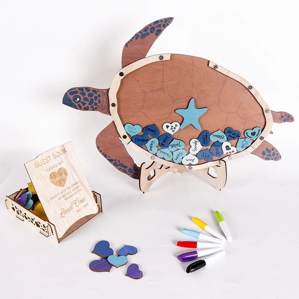 

Guest Book Sea turtle-Shaped Guestbook memory Drop box signature Sea Turtle Guest Book Wood Shadow Box