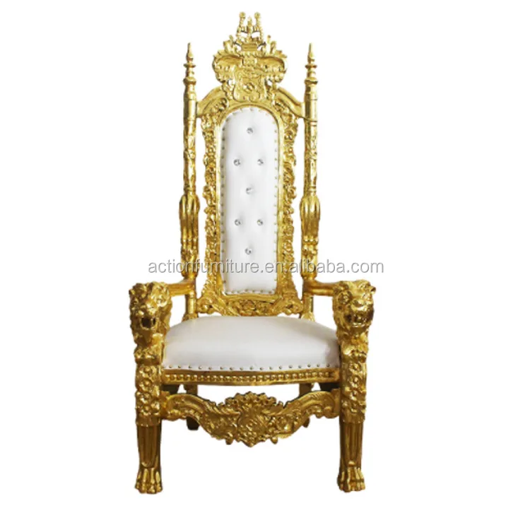 
Hot Sale Cheap Royal Throne King Queen Stainless Steel Golden High Back Luxury Wedding Chairs Banquet Chairs 