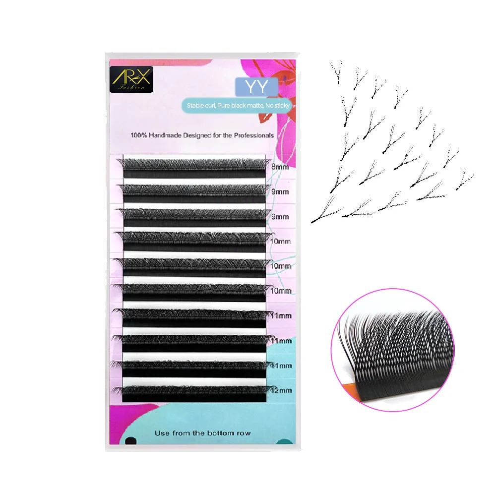 

YY Lash Shape Mink Eyelash Extension Supplies Bundle Easy Fan Lash Cluster 005 0.07 C D 8-14mm Mix yy eyelash extension, Black matt finish / brown