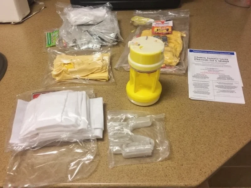 DIY yellow jacket trap materials on kitchen counter