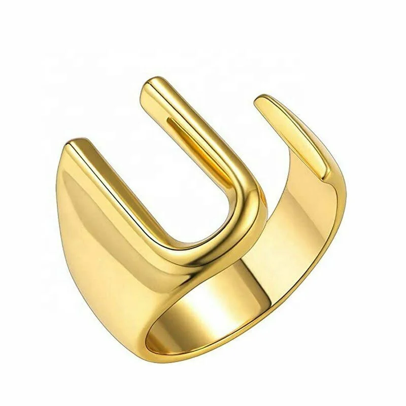 

Gold U letter Women 26 Alphabet Rings Initial Personalised Adjustable Jewelry Ring KC558